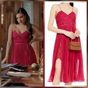 Self-Portrait Pleated Chiffon Lace Dress ASO Cristal Dynasty Sz 8